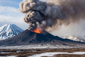 Из-за выброса пепла вулканом Шивелуч на Камчатке установлен красный код авиационной опасности